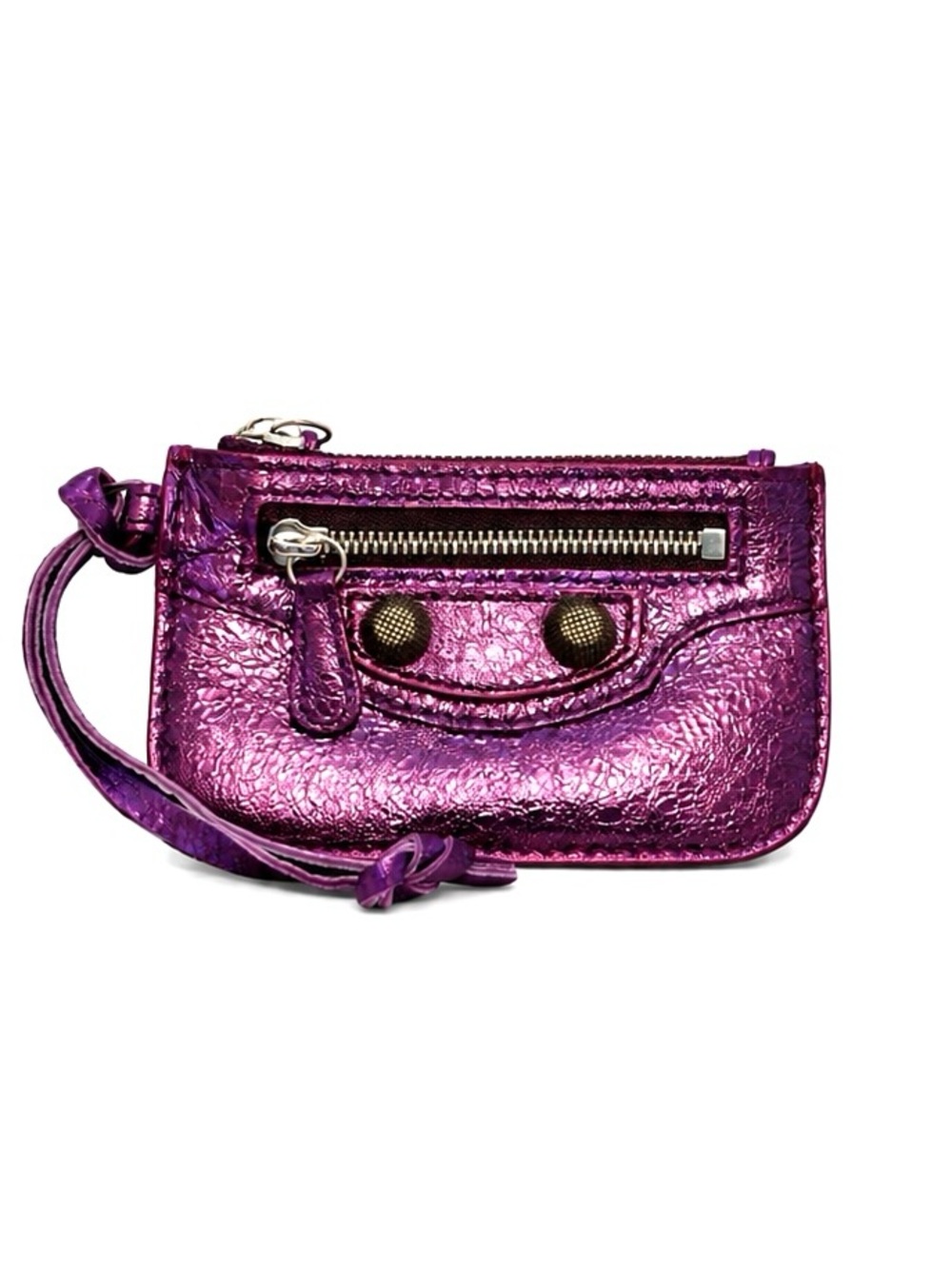 Balenciaga Le Cagole Metallic Purple Lambskin Coin / Card Wristlet NWT